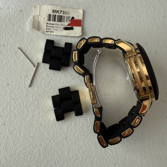 Michael Kors Runway Chronograph Gold Tone Black Silicone Women’s Watch 38mm - Picture 3 of 8